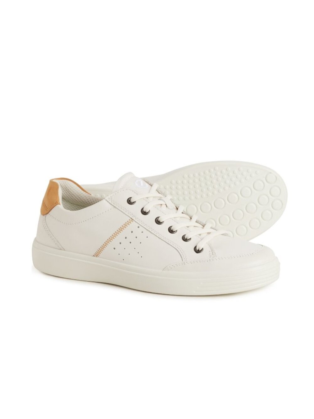 Ecco Mens White Lion Soft Classic Leather Lace Up Casual Sneaker Shoes NIB $150